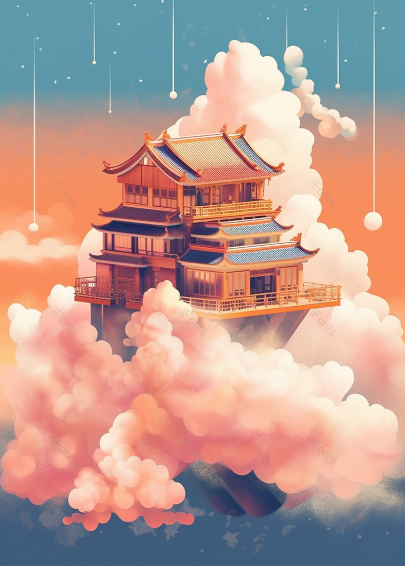 渐变背景房屋装饰插画,插画/手绘图,插画/手绘图库,插画/手绘图下载,插画/手绘